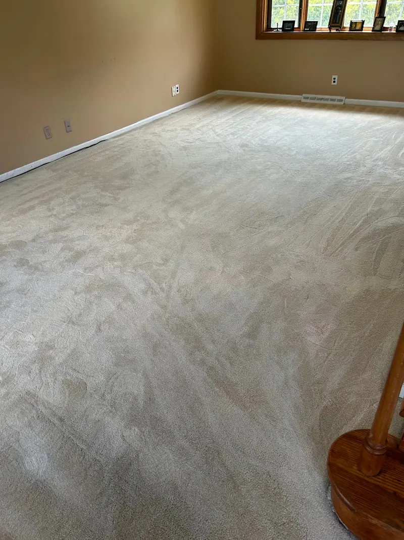 A freshly cleaned, empty room with even carpet