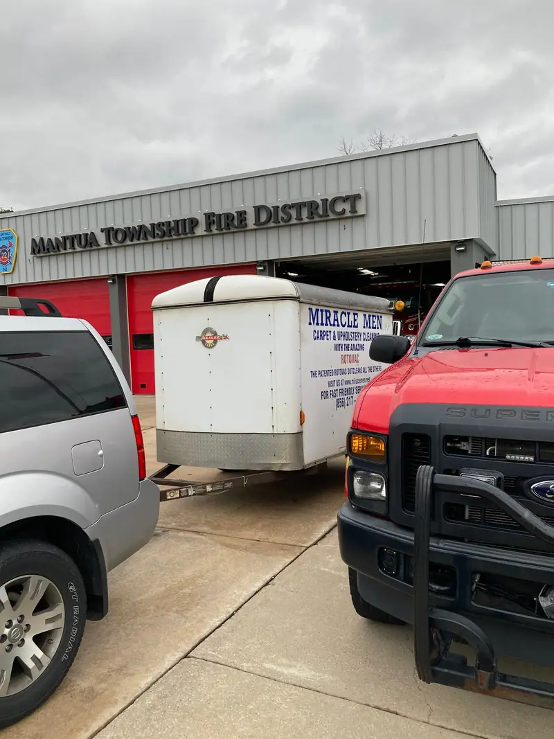 Miracle Men trailer parked at the Mantua Township Fire District